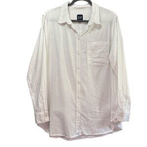 GAP women’s size XL linen blend white front pocket button front tunic blouse